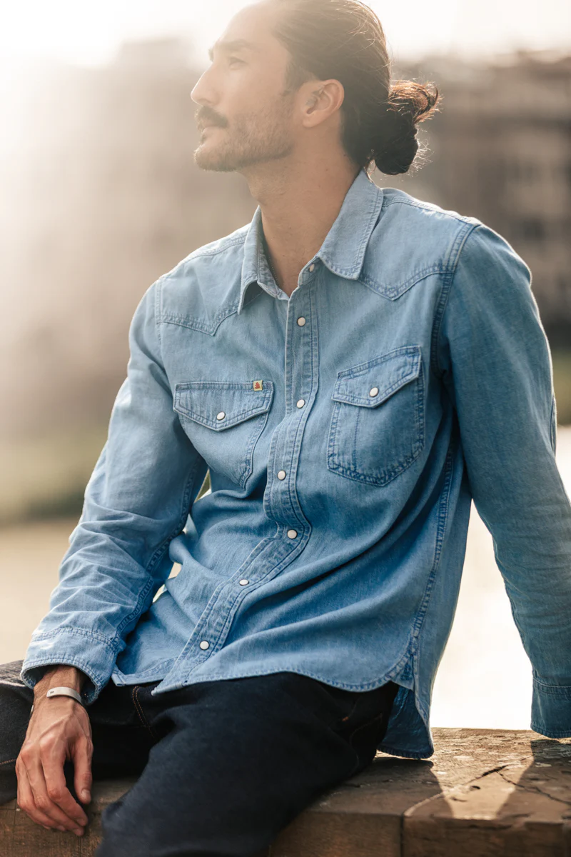 &SONS Boone Washed Denim Blue Shirt - Image 7