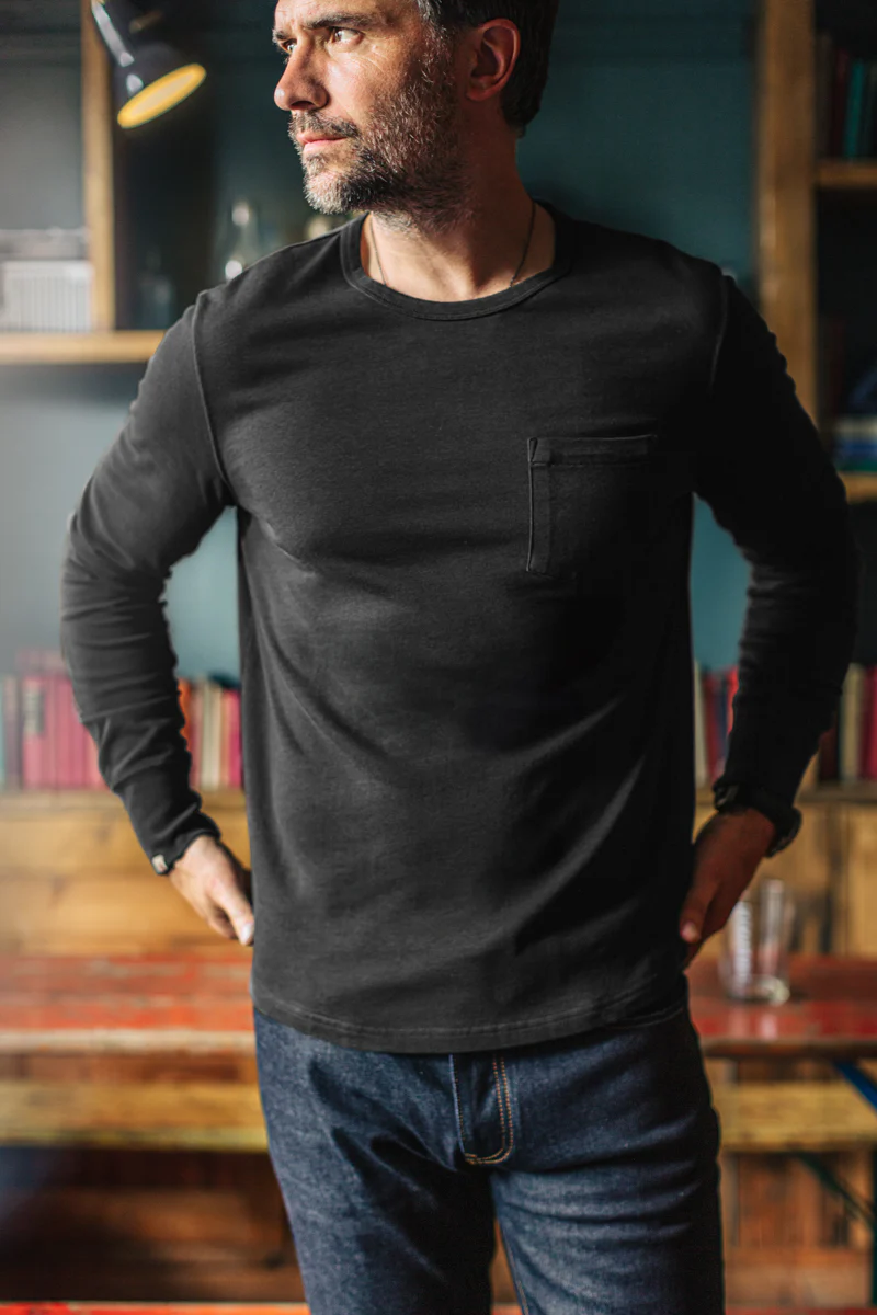 &SONS Boxer Pocket Long Sleeve T-Shirt Pirate Black - Image 3