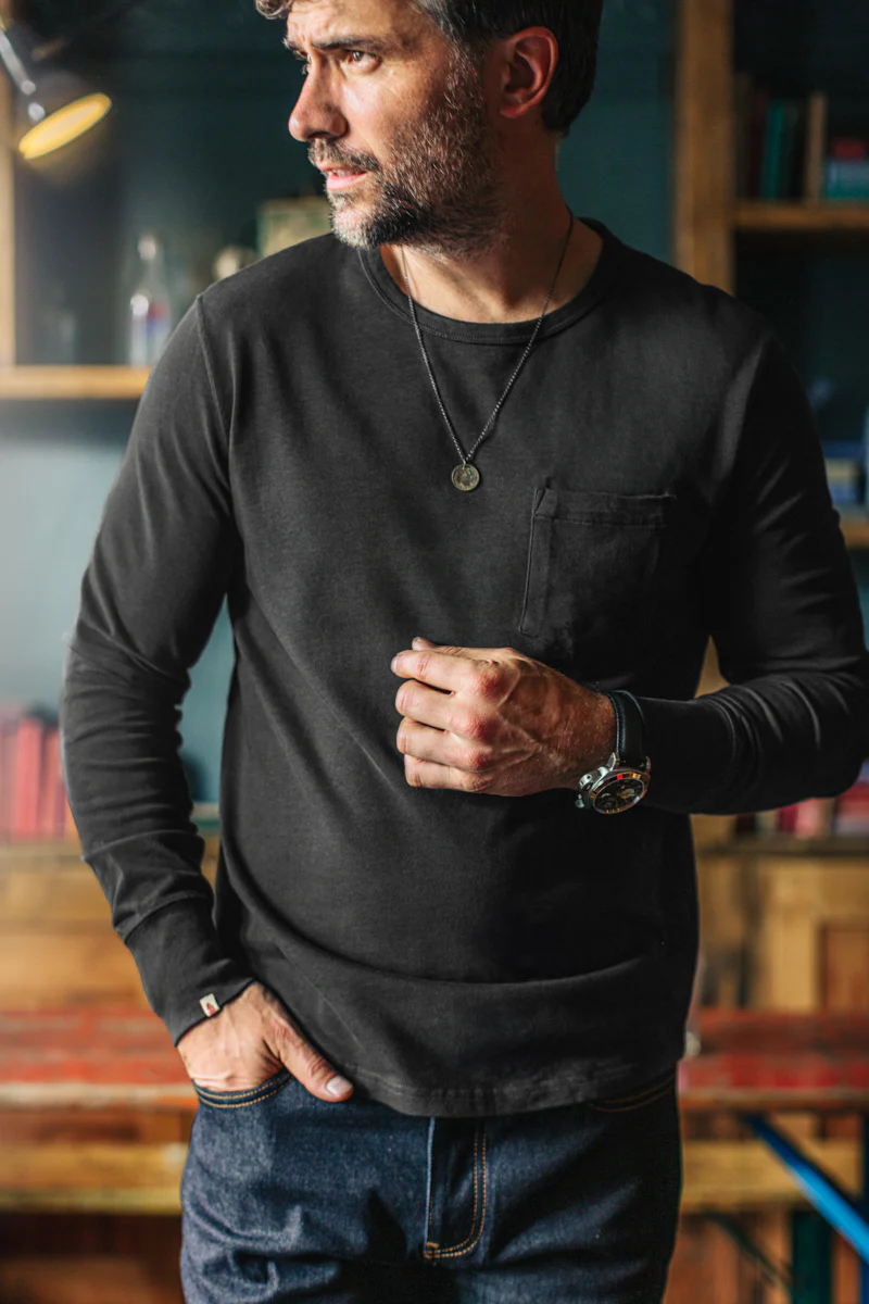 &SONS Boxer Pocket Long Sleeve T-Shirt Pirate Black - Image 5