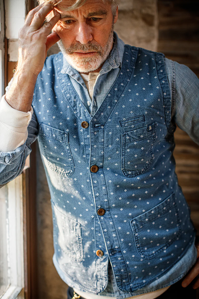 &SONS Drifter Indigo Pattern Waistcoat - Image 2