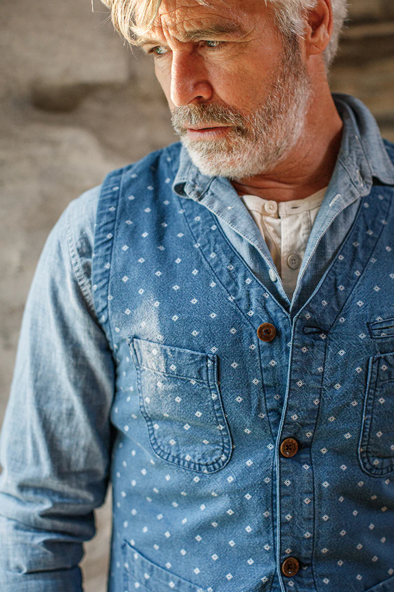 &SONS Drifter Indigo Pattern Waistcoat - Image 3