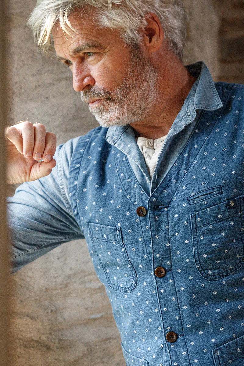 &SONS Drifter Indigo Pattern Waistcoat - Image 5