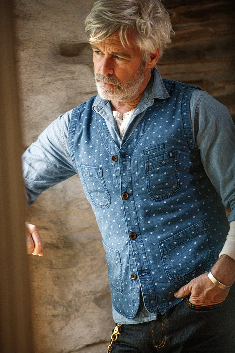 &SONS Drifter Indigo Pattern Waistcoat - Image 6