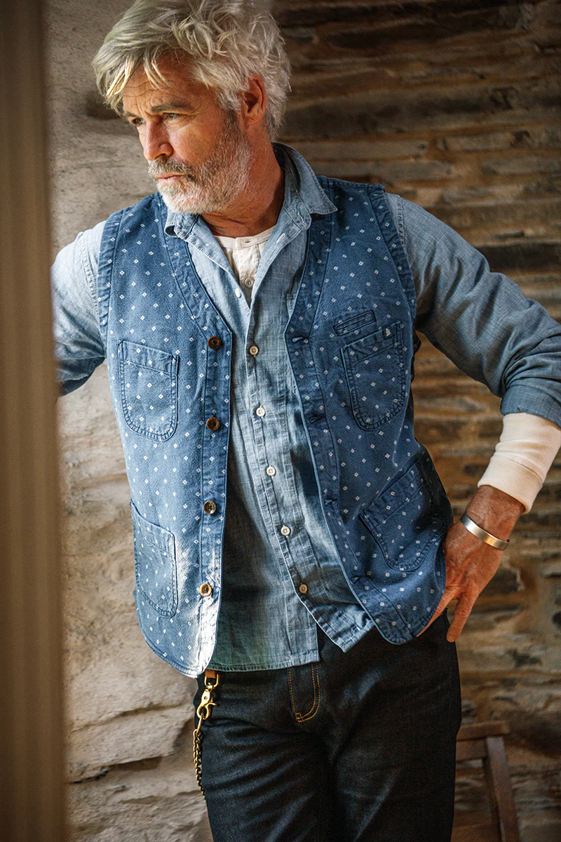 &SONS Drifter Indigo Pattern Waistcoat - Image 7