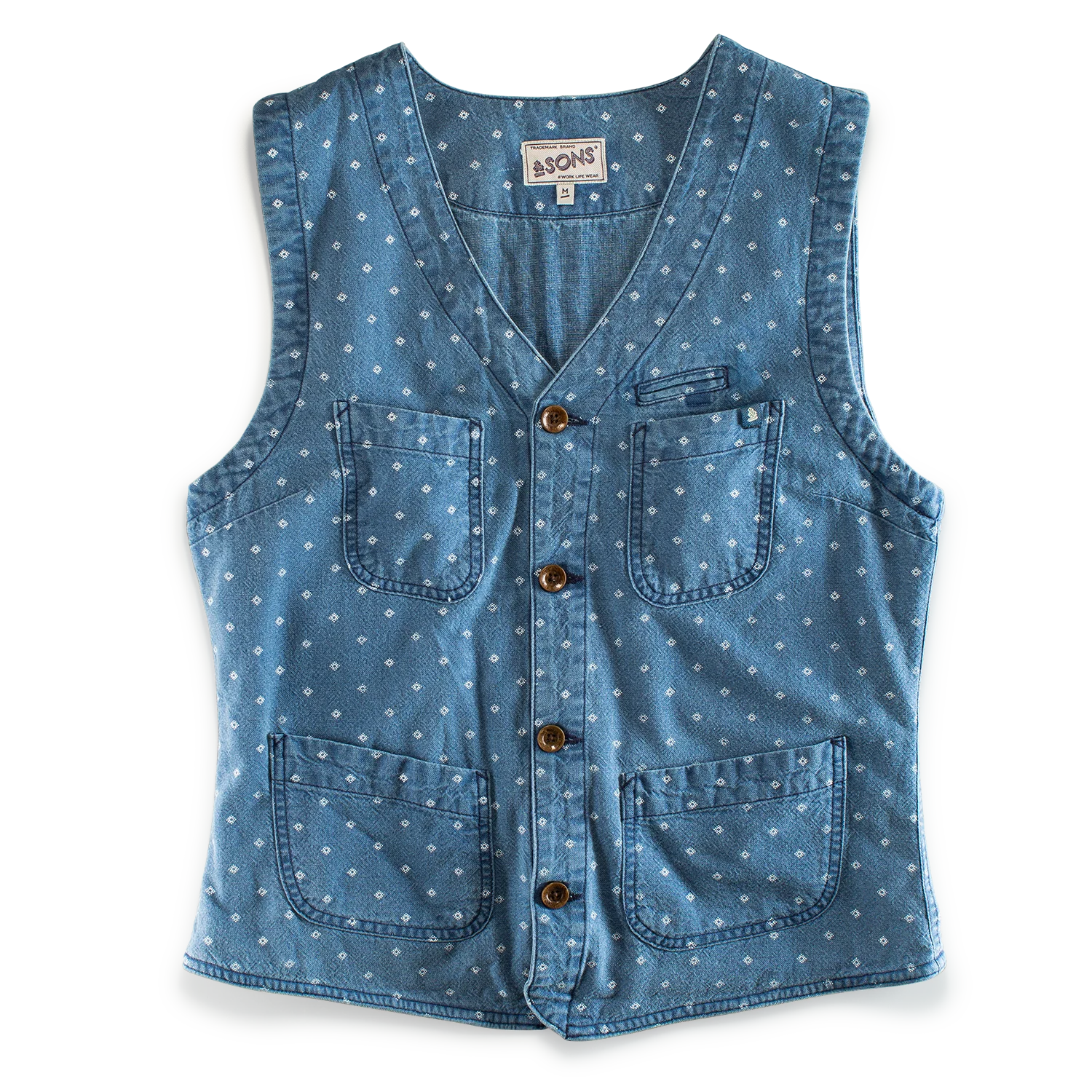 &SONS Drifter Indigo Pattern Waistcoat - Image 8