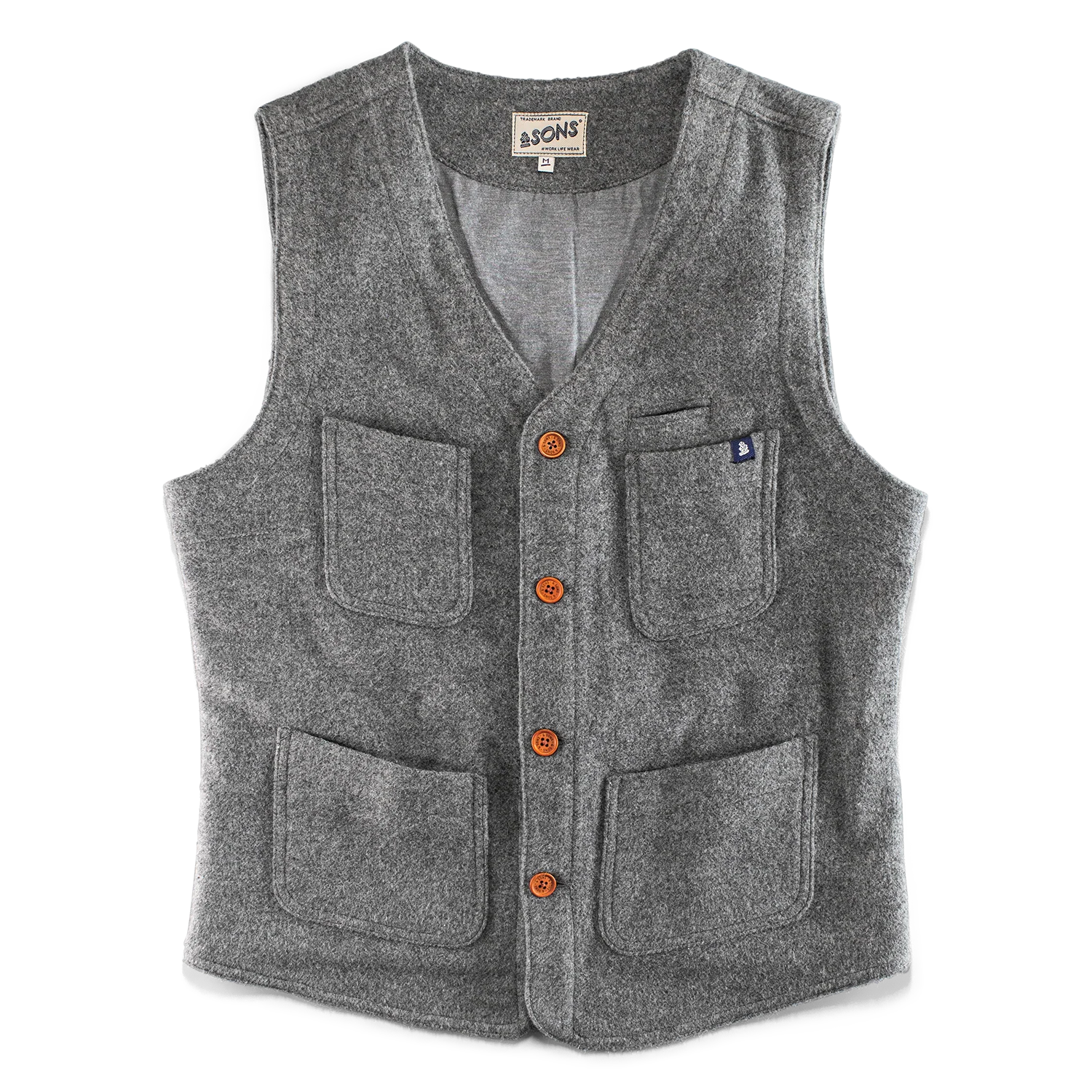 &SONS Drifter Wool Waistcoat Grey - Image 7