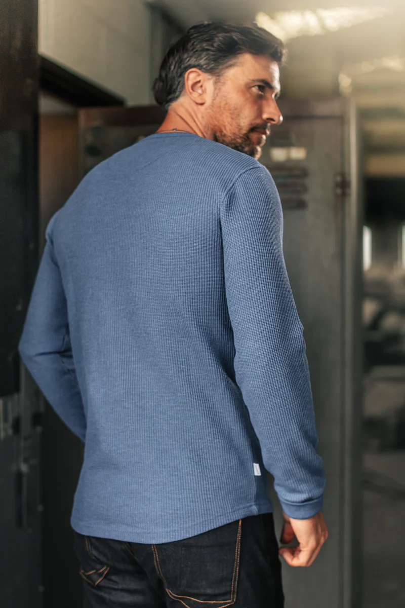 &SONS Glen Pocket Waffle Crew Sky Blue Marl - Image 2