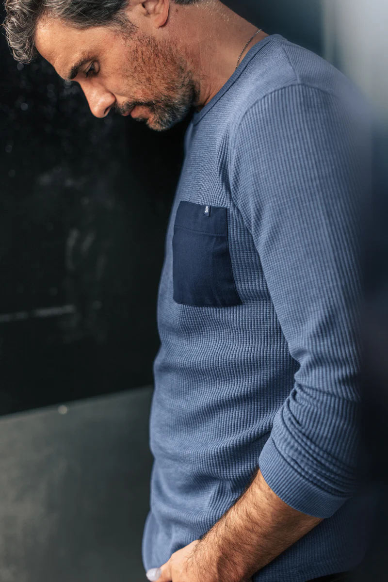&SONS Glen Pocket Waffle Crew Sky Blue Marl - Image 6