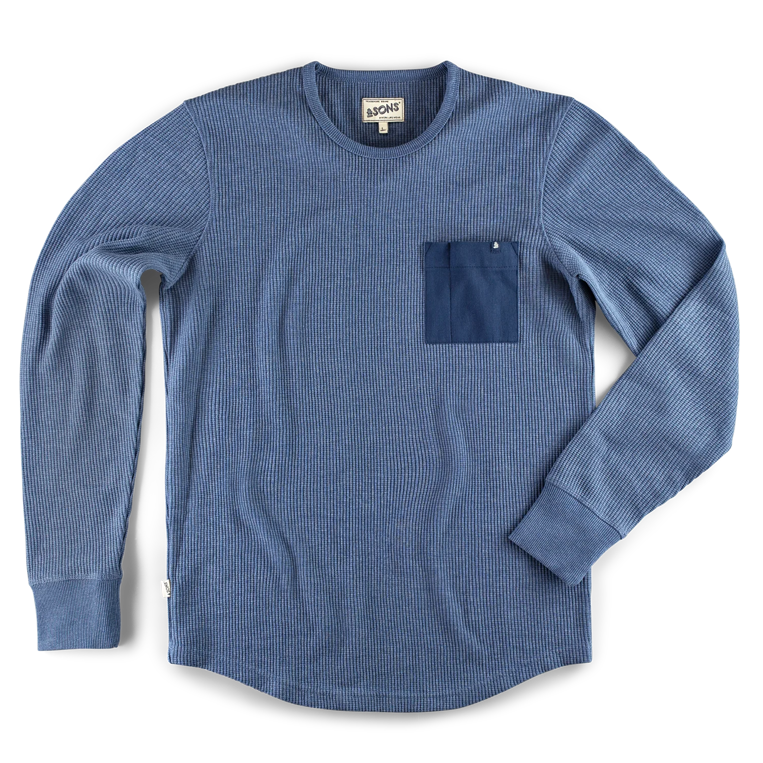 &SONS Glen Pocket Waffle Crew Sky Blue Marl - Image 7