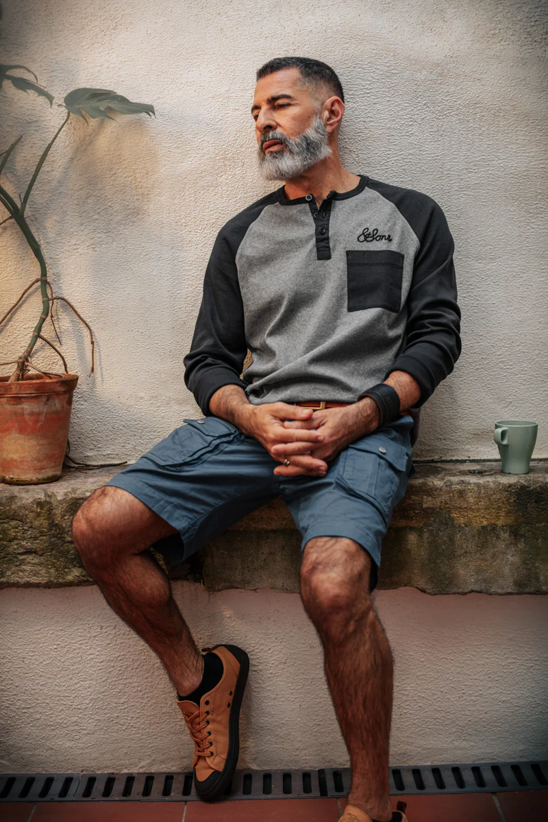&SONS Infield Raglan Henley Shirt Grey/Charcoal - Image 4