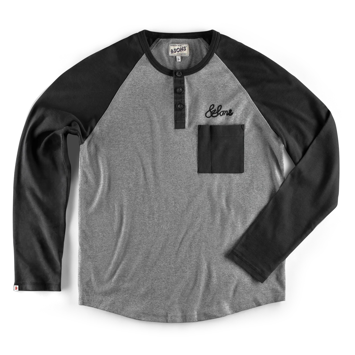&SONS Infield Raglan Henley Shirt Grey/Charcoal - Image 8