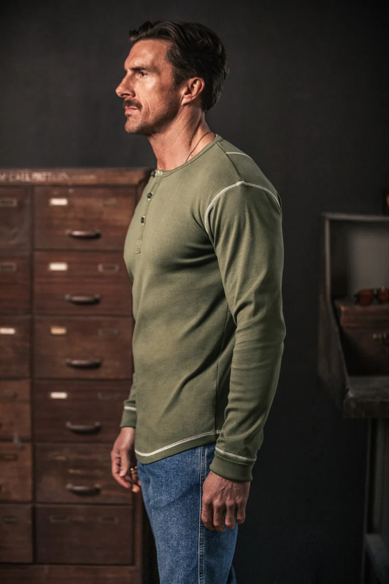 The New Elder Henley Shirt Army Green - Image 3