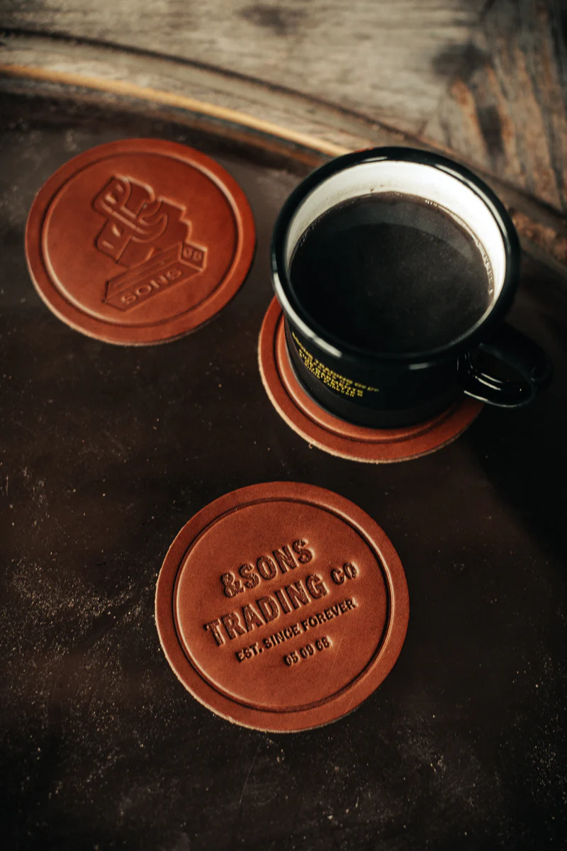 &SONS Leather Coasters Tan - Image 3