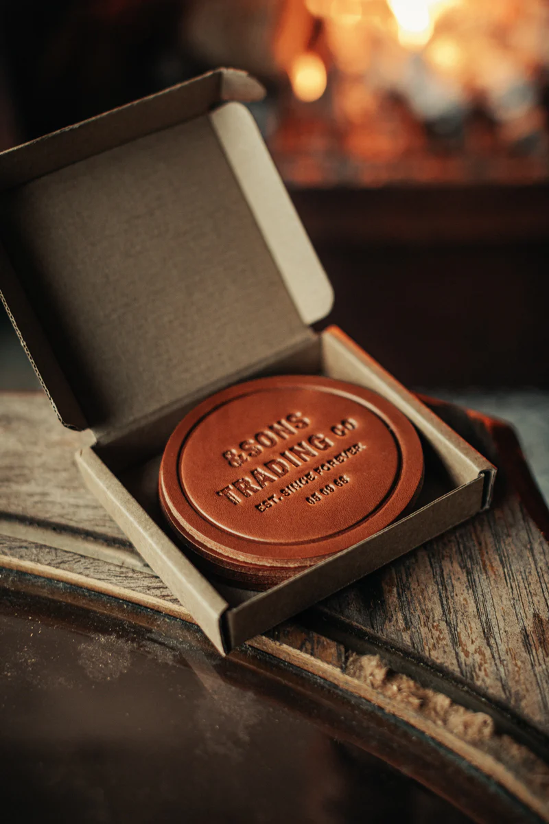 &SONS Leather Coasters Tan - Image 4