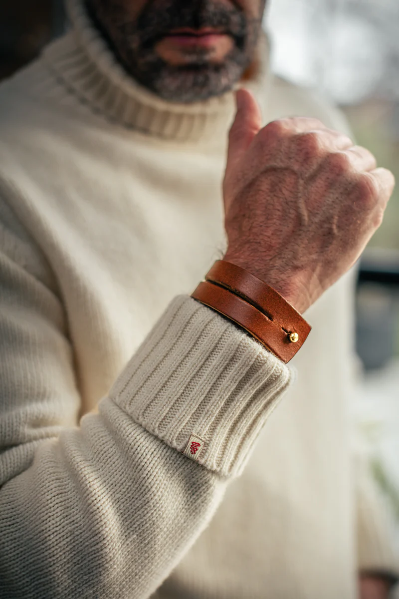 &SONS Leather Double Cuff Bracelet Brown - Image 12
