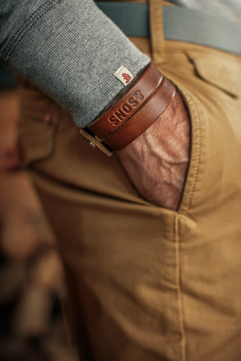 &SONS Leather Double Cuff Bracelet Brown - Image 5