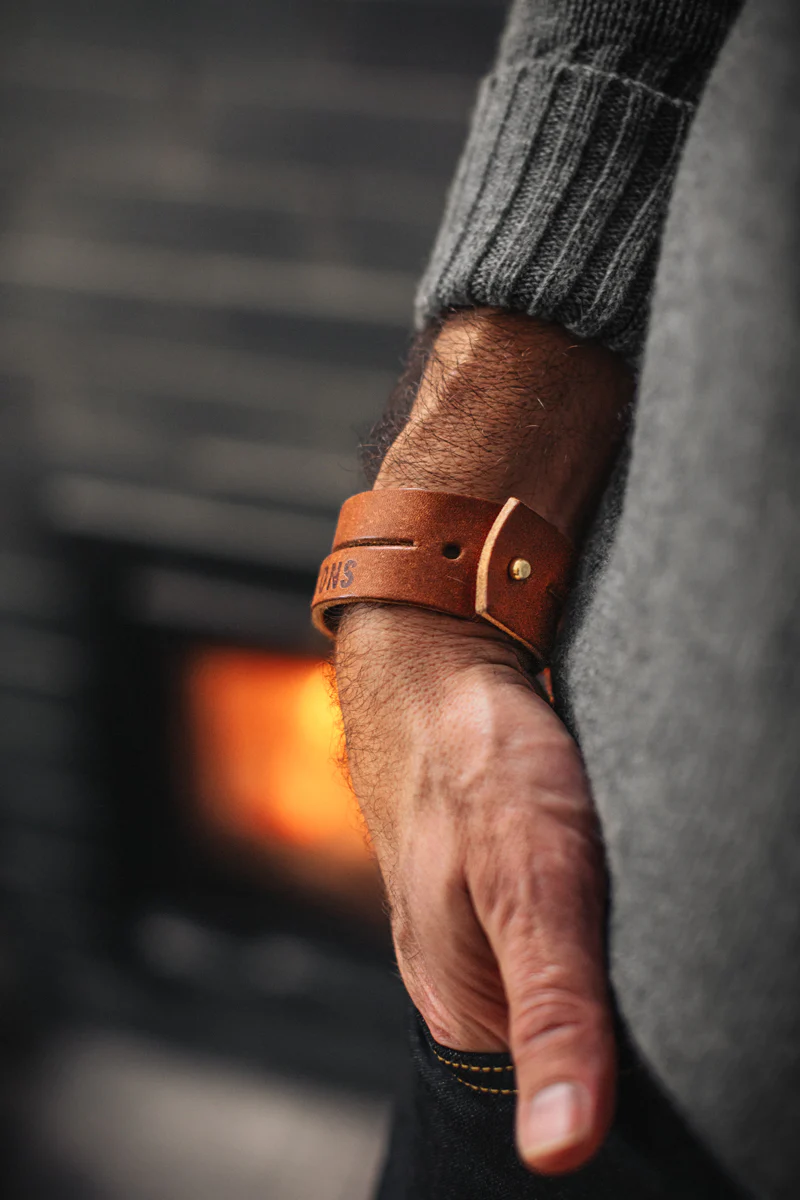 &SONS Leather Double Cuff Bracelet Brown - Image 9