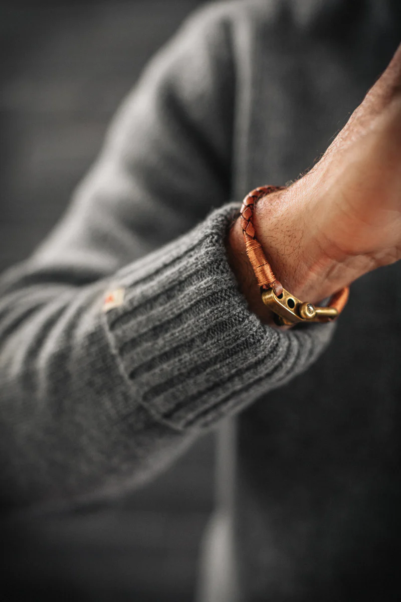 &SONS Leather Twist Braid Bracelet Brown - Image 3