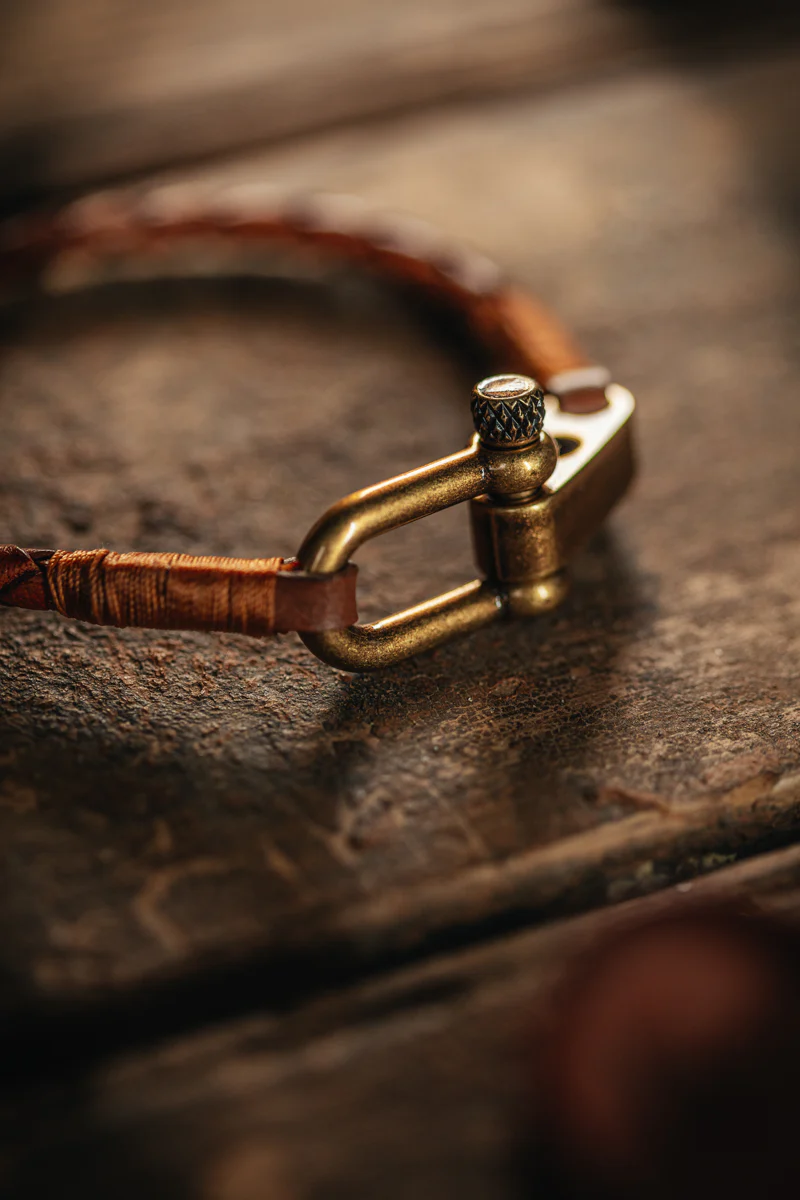 &SONS Leather Twist Braid Bracelet Brown - Image 4