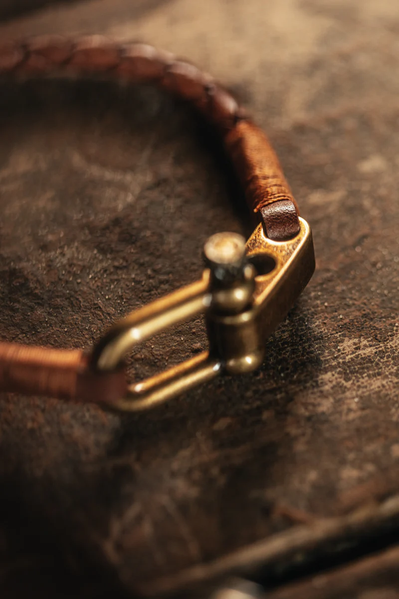 &SONS Leather Twist Braid Bracelet Brown - Image 5