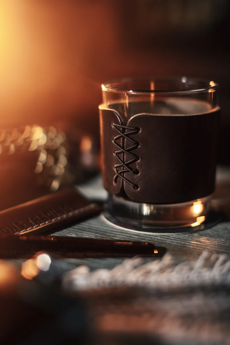 &SONS Leather Whiskey Glass Band Brown - Image 3