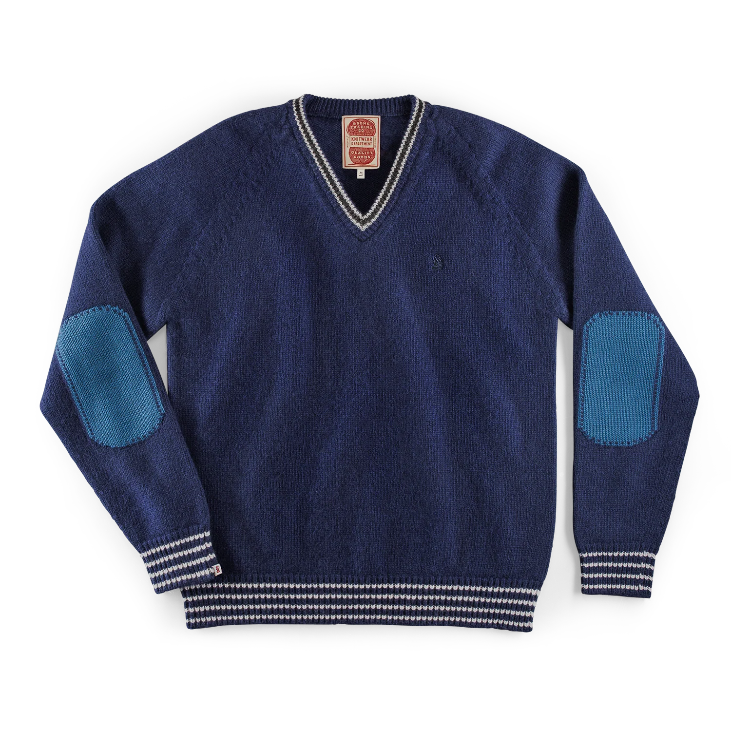 &SONS Old School V-Neck Jumper Navy - Image 9