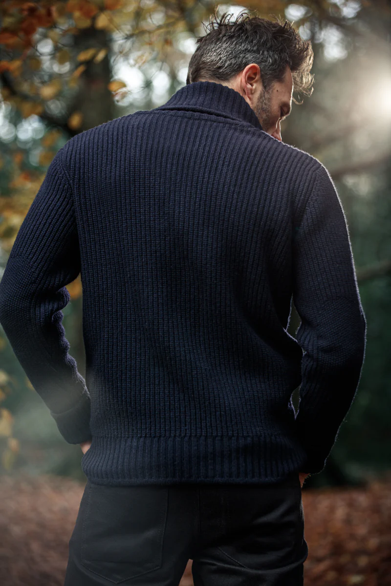 &SONS Port Shawl Collar Jumper Navy - Image 3