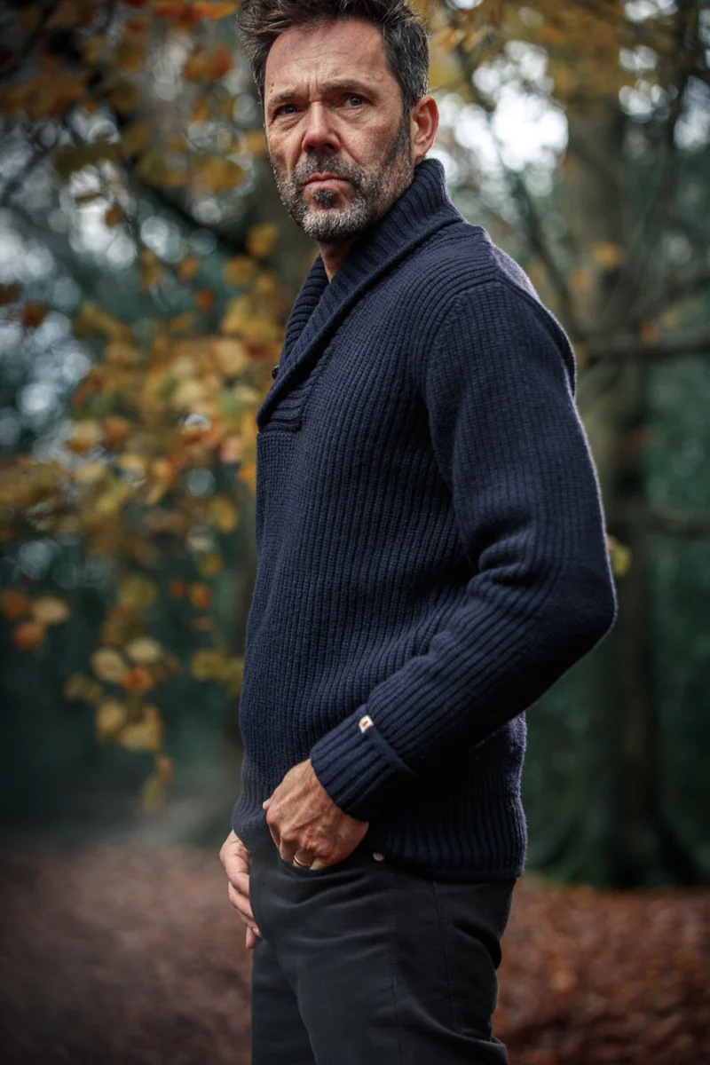 &SONS Port Shawl Collar Jumper Navy - Image 4