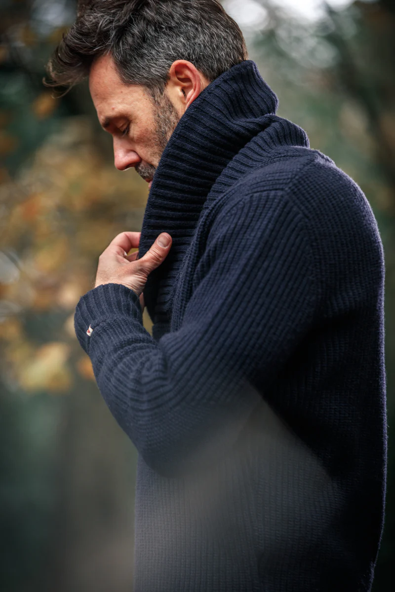 &SONS Port Shawl Collar Jumper Navy - Image 5