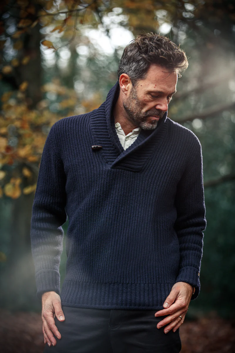 &SONS Port Shawl Collar Jumper Navy - Image 7