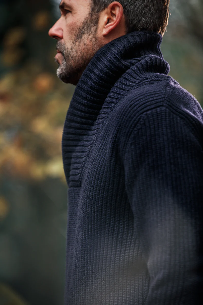 &SONS Port Shawl Collar Jumper Navy - Image 8